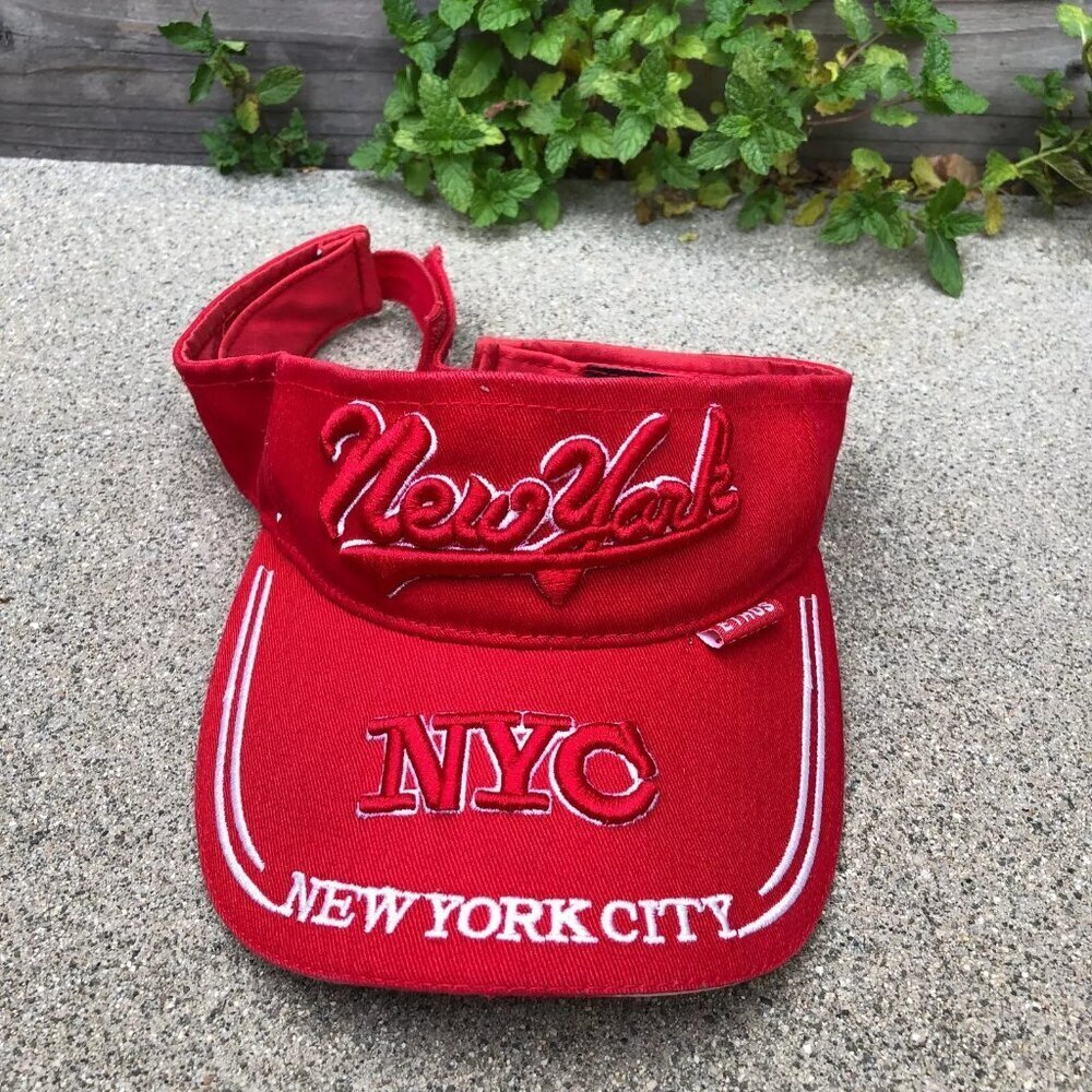 Vintage ETHOS NEW YORK NYC New York City Visor Hat Men's Red Adjustable …​​